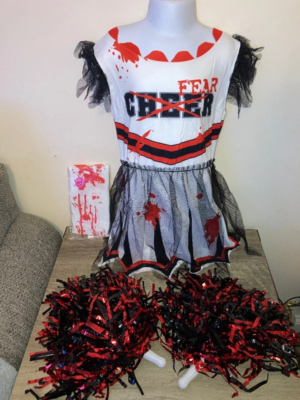 Zombie Halloween Cheerleader Costume Includes Poms Poms - Size: 5-6 Years
